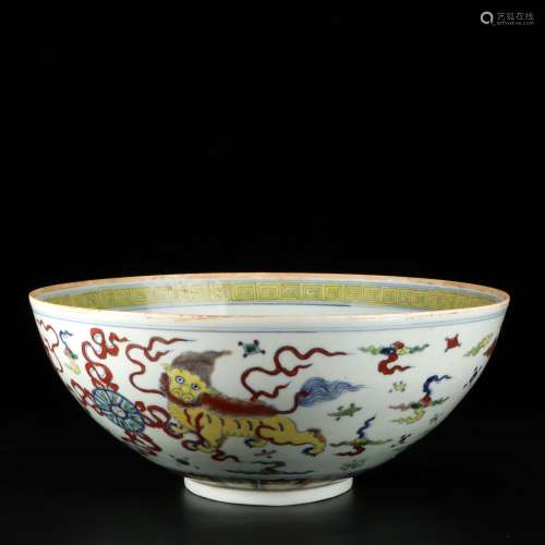 chinese doucai porcelain bowl with lion pattern