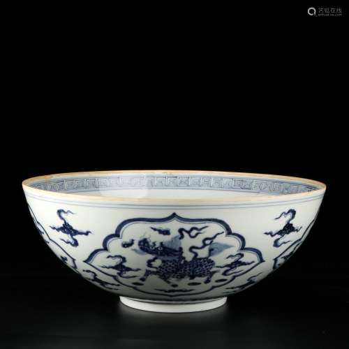 chinese blue and white porcelain bowl with kirin pattern