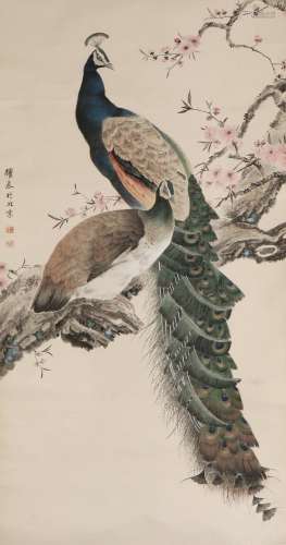 chinese painting of peacock by liu kuiling