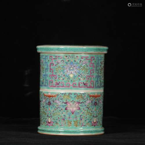 chinese turquoise-ground porcelain brush pot