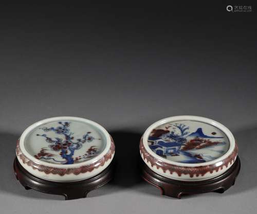 Qing Dynasty - Pair of Blue and White Porcelain Brushwash