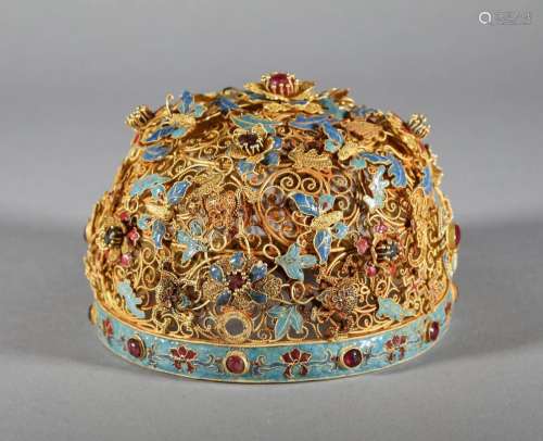 Qing Dynasty - Pure Gold with Jadeite Hair Band