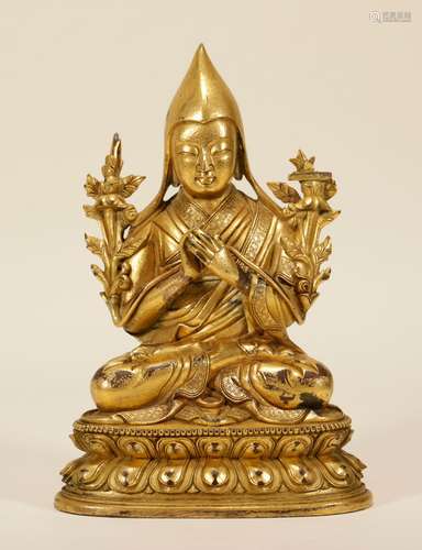 Qing Dynasty - Gilt Je Tsongkhapa Statue