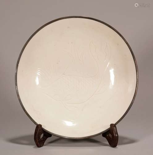 Song Dynasty - Ding Ware Plate with Silver Tracing