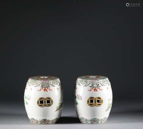 Qing Dynasty - Pair of Colored Drums