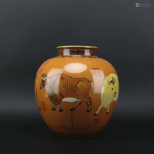 A enamel 'cattle' jar