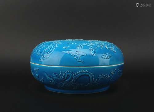 A blue glazed 'dragon' box and cover