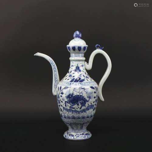 A blue and white teapot