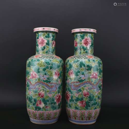 A pair of famille-rose 'floral' vase