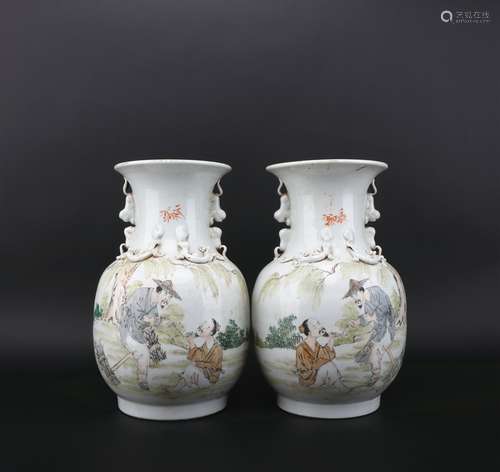 A pair of Qian jiangcai 'figure' vase