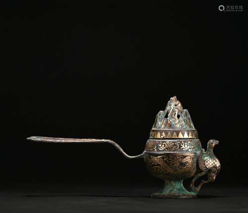 A bronze censer ware with gold and silver