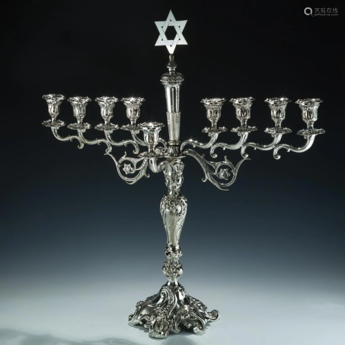 AN EXTREMELY LARGE ANTIQUE BAROQUE MENORAH