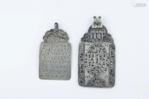 TWO SILVER TABLET FORM AMULETS