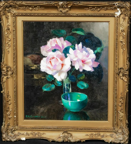 Still Life Flowers Camellia's In Glass Vase Oil