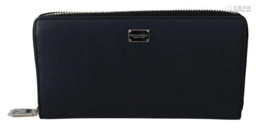 Blue Dauphine Leather Continental Mens Clutch Wallet