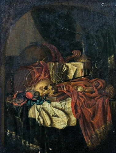 Vanitas Skull Book Still Life Oil Painting