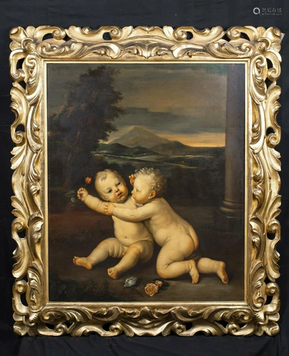 Putto Playing Flowers Oil Painting