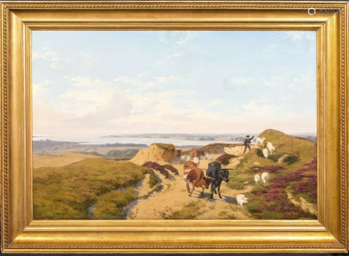 Coastal Landscape Shepherd & Flock Oil Painting