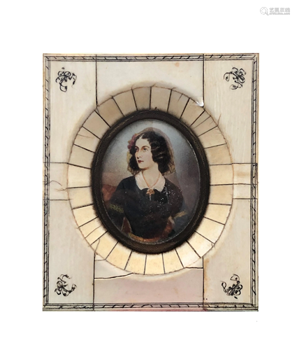 Antique Hand Painted Framed Portrait Plaque