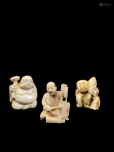 Lot of 2 Netsuke and 1 Hand Carved Figure