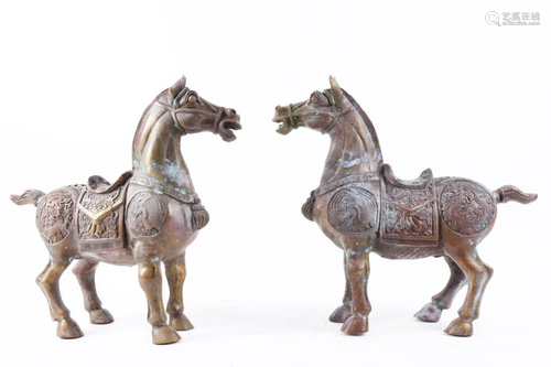 PAIR OF CHINESE BRONZE HORSES