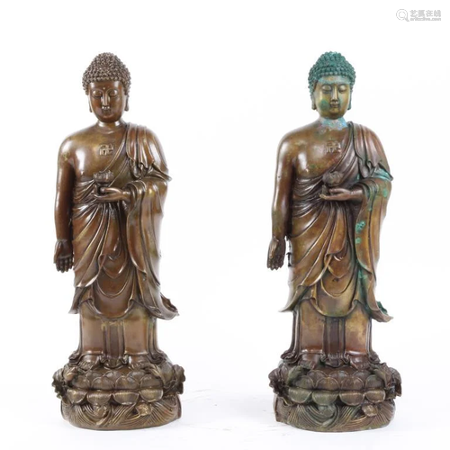 PAIR OF BRONZE STATUES OF BUDDHA