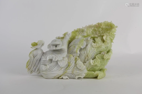 HAND-CARVED JADEITE OF A CABBAGE