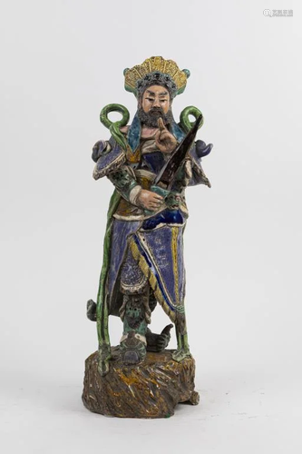 LARGE CHINESE POTTERY FIGURE OF A GENERAL