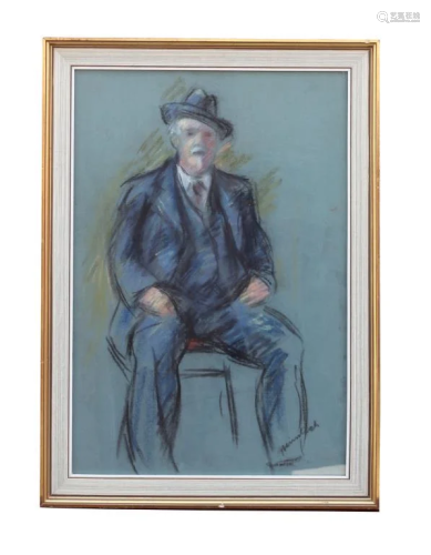 FRAMED DRAWING OF A SEATED MAN