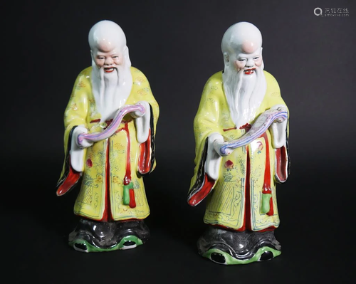 SET OF TWO FIGURAL PORCELAINS OF A LONGEVITY GOD