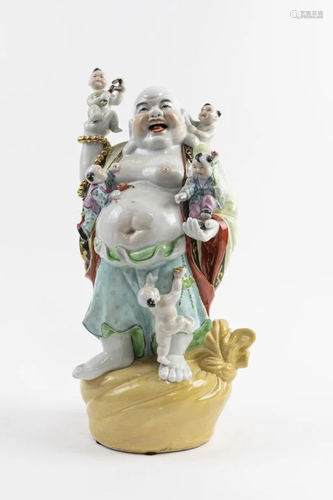 LARGE CHINESE PORCELAIN FIGURE OF A HAPPY BUDDHA