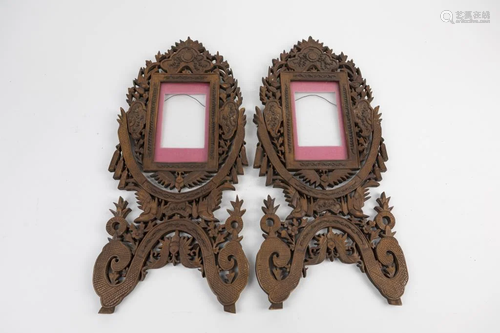 PAIR OF ASIAN WOODEN WALL HANGING FRAMES