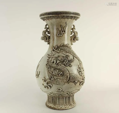 CHINESE CARVED BISQUE PORCELAIN VASE