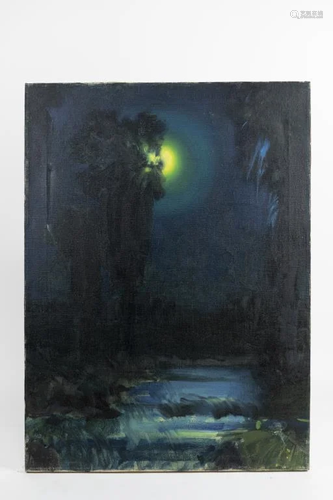 OIL PAINTING ON CANVAS OF A NIGHT FOREST