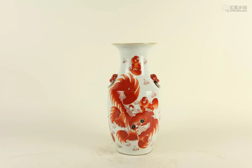 CHINESE IRON RED 'FOO LION' VASE