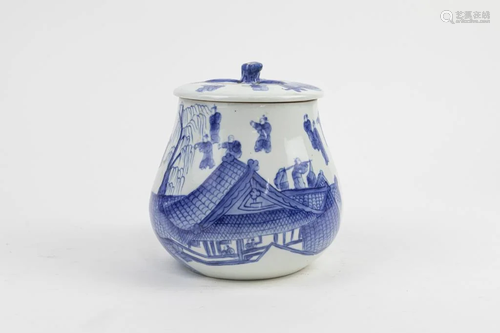 CHINESE BLUE AND WHITE LIDDED JAR