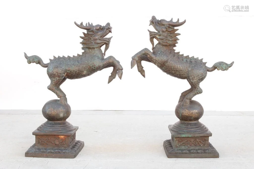 PAIR OF BRONZE FOO LIONS