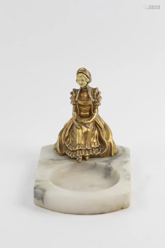 DECORATIVE MARBLE PLINTH WITH A GILDED GIRL