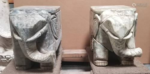 PAIR OF STONE (JADE-LIKE) ELEPHANT STANDS