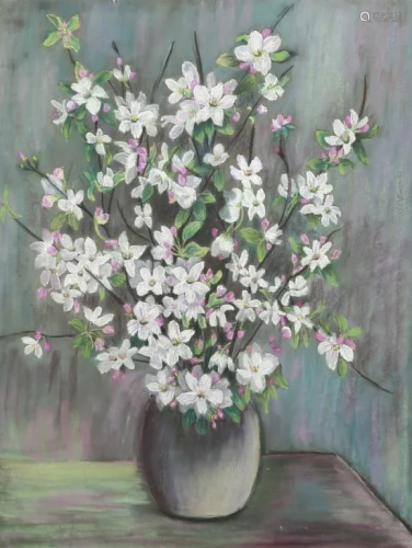 FRAMED PAINTING OF POTTED BLOSSOMING FLOWERS