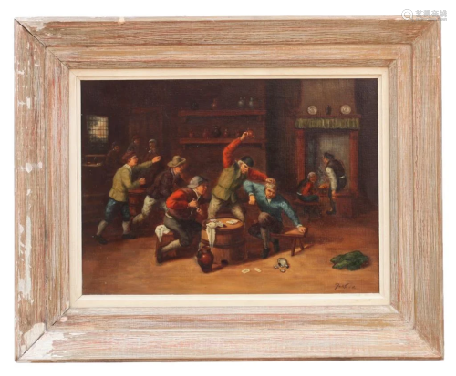 FRAMED OIL ON CANVAS PAINTING OF A DUTCH SCENCE
