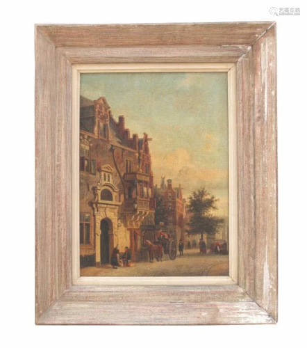 FRAMED OIL ON CANVAS PAINTING OF DUTCH CITY