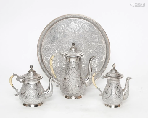 PERSIAN SILVER FOUR-PIECE TEA & COFFEE SERVICE