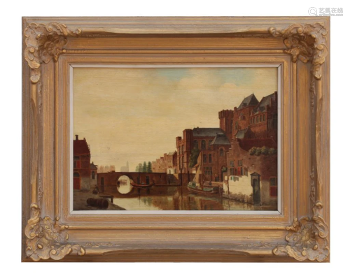 GILTWOOD FRAMED PAINTING ON BOARD OF A DUTCH …