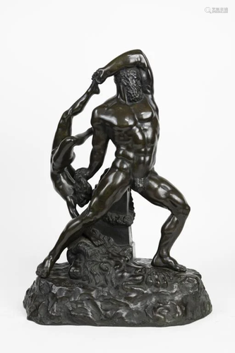 PATINATED BRONZE FIGURE OF HERCULES & LICHAS