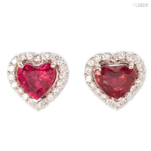 A pair of pink tourmaline, diamond and eighteen karat