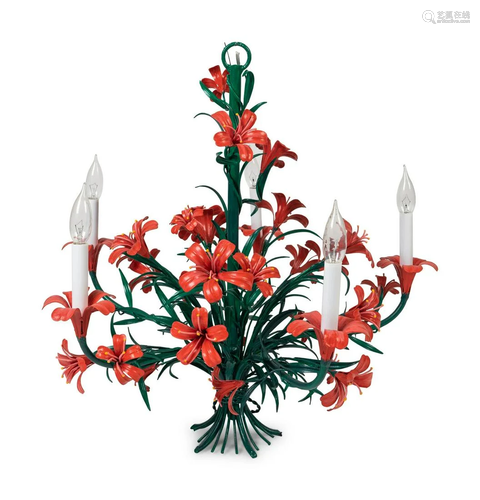 A Tole Five-Light Painted Chandelier Height 24 x