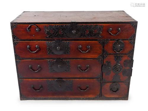 A Japanese Iron Mounted Tansu Chest Height 35 1/2 x