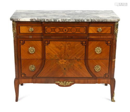 A Louis XV/XVI Style Transitional Marble Top Commode