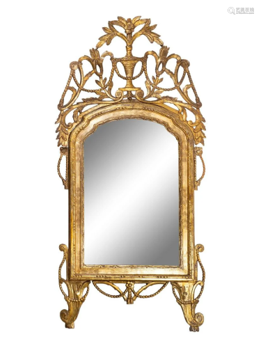 A Louis XVI Style Giltwood Mirror Height 76 x width 36